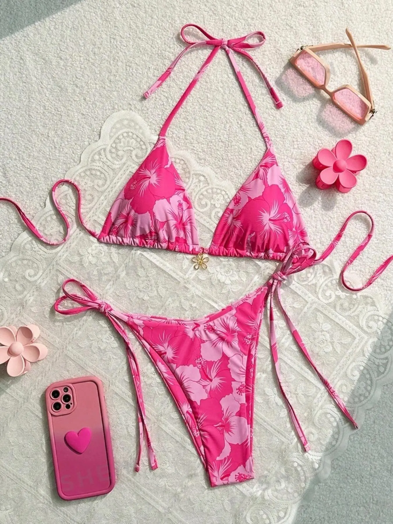 Fashion Beach Vacation Bikini Two-Piece Set, Casual Floral Print Swimwear for Ages 18-54, Hand Wash Only, All Seasons Use, Beach Bikinis, Summer Beach Bikini