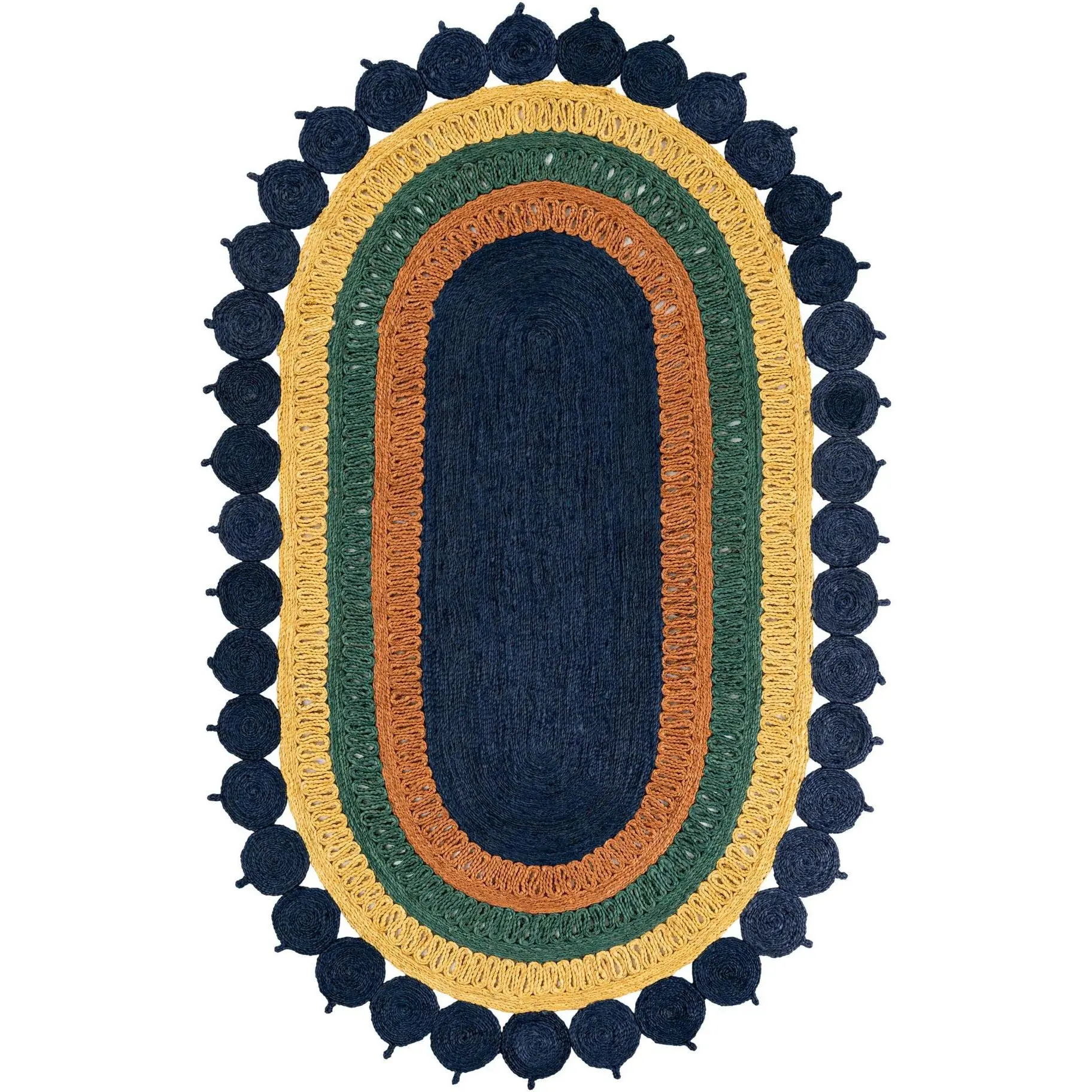 Navy Blue Yellow Green 5' 1 x 8'