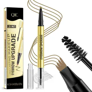 Waterproof 2-in-1 4-Fork-Tip Eyebrow Pencil & Up-Grade Gel,  Long-Lasting Natural Matte Finish Brow Pen, Smudge-Proof All-Day Wear Makeup Tool for Beginners & Daily Soft Glam