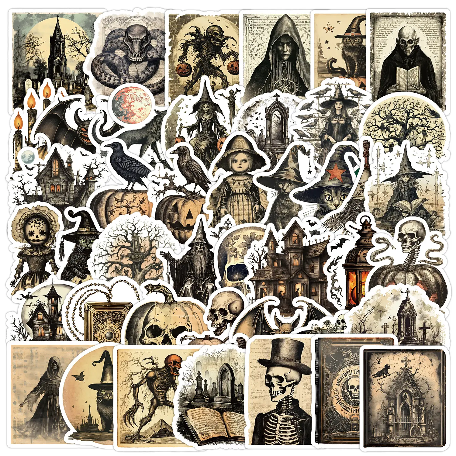 50pcs Halloween Stickers Series, Nordic Style Horror Design Skull Decal Car Decal, Decals For Vehicles, Perfect for Scrapbooking Scrapbooks Journals Laptops Water Bottles Cars, Positive Messaging Gift