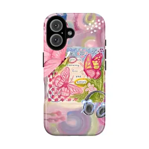 Butterfly and Quote Collage Phone Case – Inspirational Pastel Design with Headphones, Swirls, and Pink Butterflies – Gift for Him & Her – Compatible with iPhone 7 to 16 Pro Max, Samsung Galaxy S21 to S24, google pixel