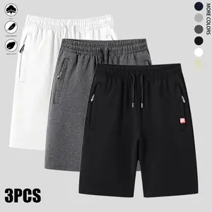 3-piece set: men’s casual athletic shorts with zippered pockets and a drawstring waist; soft, lightweight, breathable fabric; suitable for summer running, dates, and everyday wear; summer clothing, men’s shorts.
