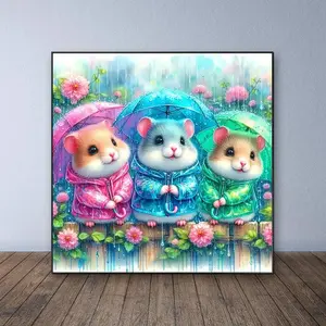 Hamster Umbrella Pattern DIY Diamond Arts Colorful Painting Kit without Frame, 5D Diamond Arts Colorful Painting Kit, Wall Art Decor for Home, Diamond Painting Kits