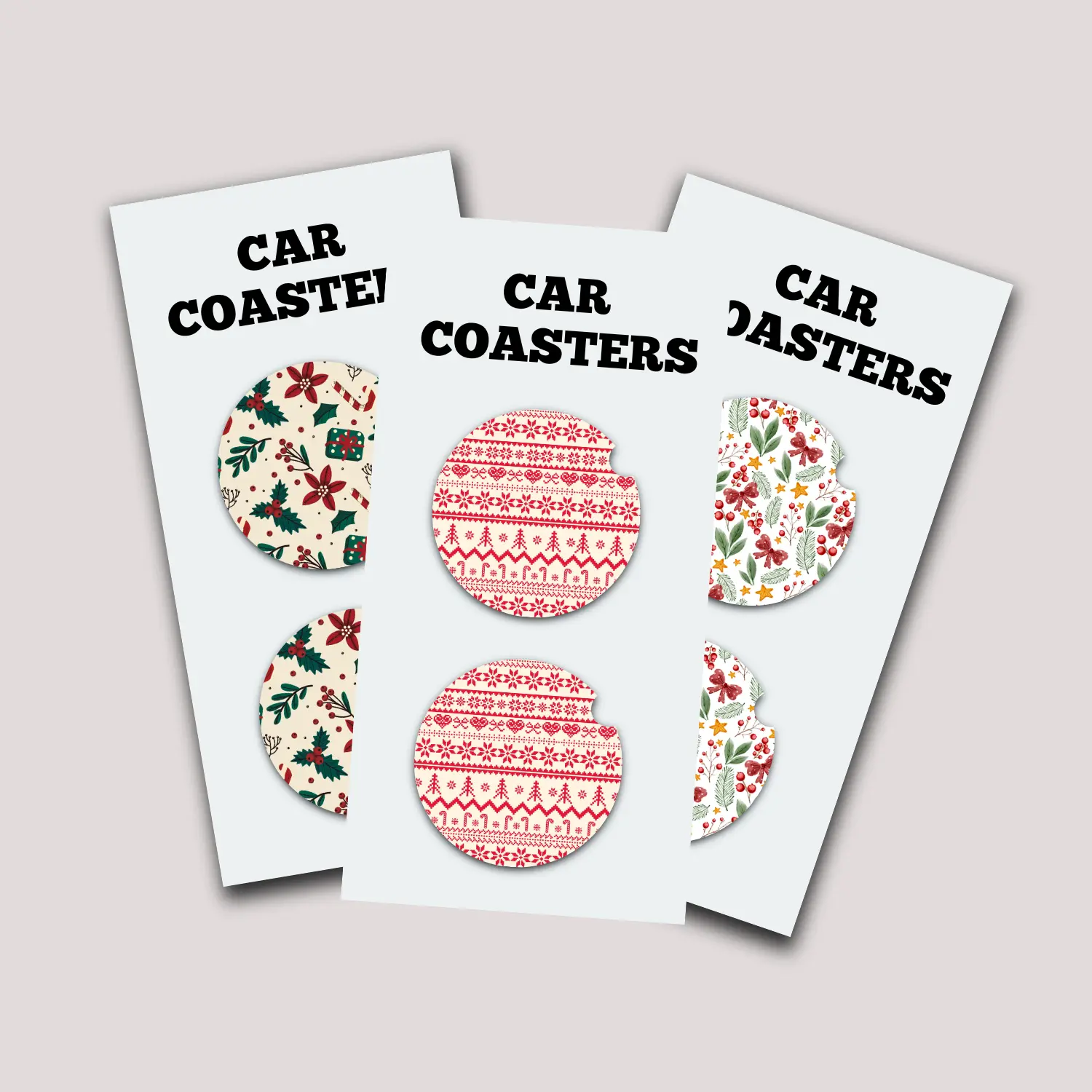 Christmas Holidays Style Cute Car Coasters, Set of 2, Cute Aesthetic Car Coasters, New Car Gift, Gifts for Her, Flower Coasters for Car, Car Gadgets and Accessories Girly Tableware Thick