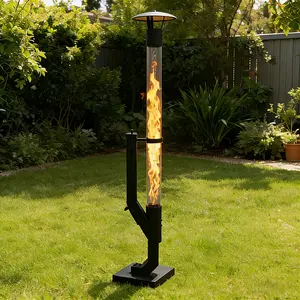Outdoor Pellet Fire Feature with Vertical Flame | Modern Steel Patio Flame Column for Ambience & Atmosphere | Portable Decorative Fire for Backyard, Garden, Camping & Parties