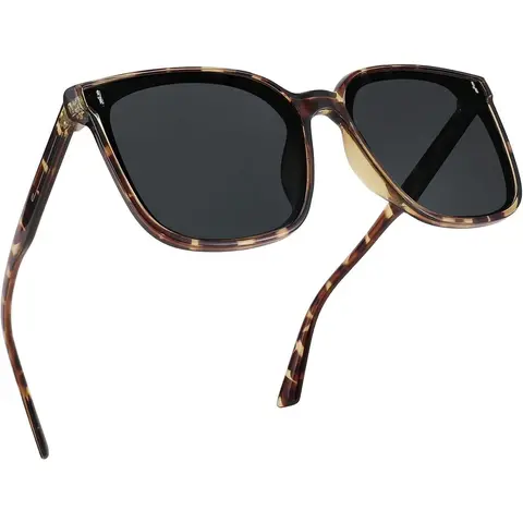 EyeconicFinds Unisex Oversized Square Angular Frames 001 Black Frame & Grey Lens Sun Shades - Polarized Lenses, 100% UV Protection, UV400 Glare Cut, Trendy Vintage Casual Street Style Eyewear for Walking, Traveling