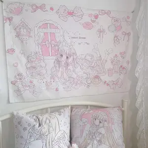 Sweet Dream Lolita Tapestry Bowknot Iridescent Dessert Print Girly Bedroom Instagram-Style Dorm Theme Room Decor