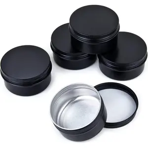 6 oz 12 Packs Black Round Aluminum Tin Cans Screw Top Metal Steel Tins Empty Slip Slide Cosmetic Sample Containers Storage Organization for Salve Crafts Spice Candles
