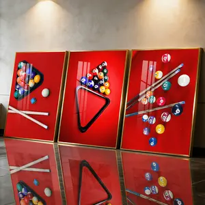 3 Count Aluminum Alloy Frame Canvas, Fashion Poster Billiard Balls And Cue Sticks, Modern Living Room Decoration, Light Luxury Family Art, Suitable For Bedroom, Corridor And Office Wall Decor, Gift