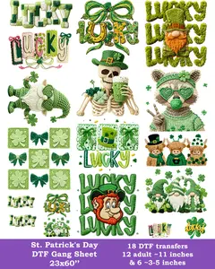 St. Patrick's Day DTF Gang Sheet: 18 Ready To Press Collage Transfers - 23x60, Full-Color Printing, Same/Next Day Shipping