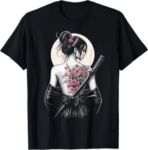 100% Cotton Japanese Samurai Warrior Woman Geisha T-Shirt