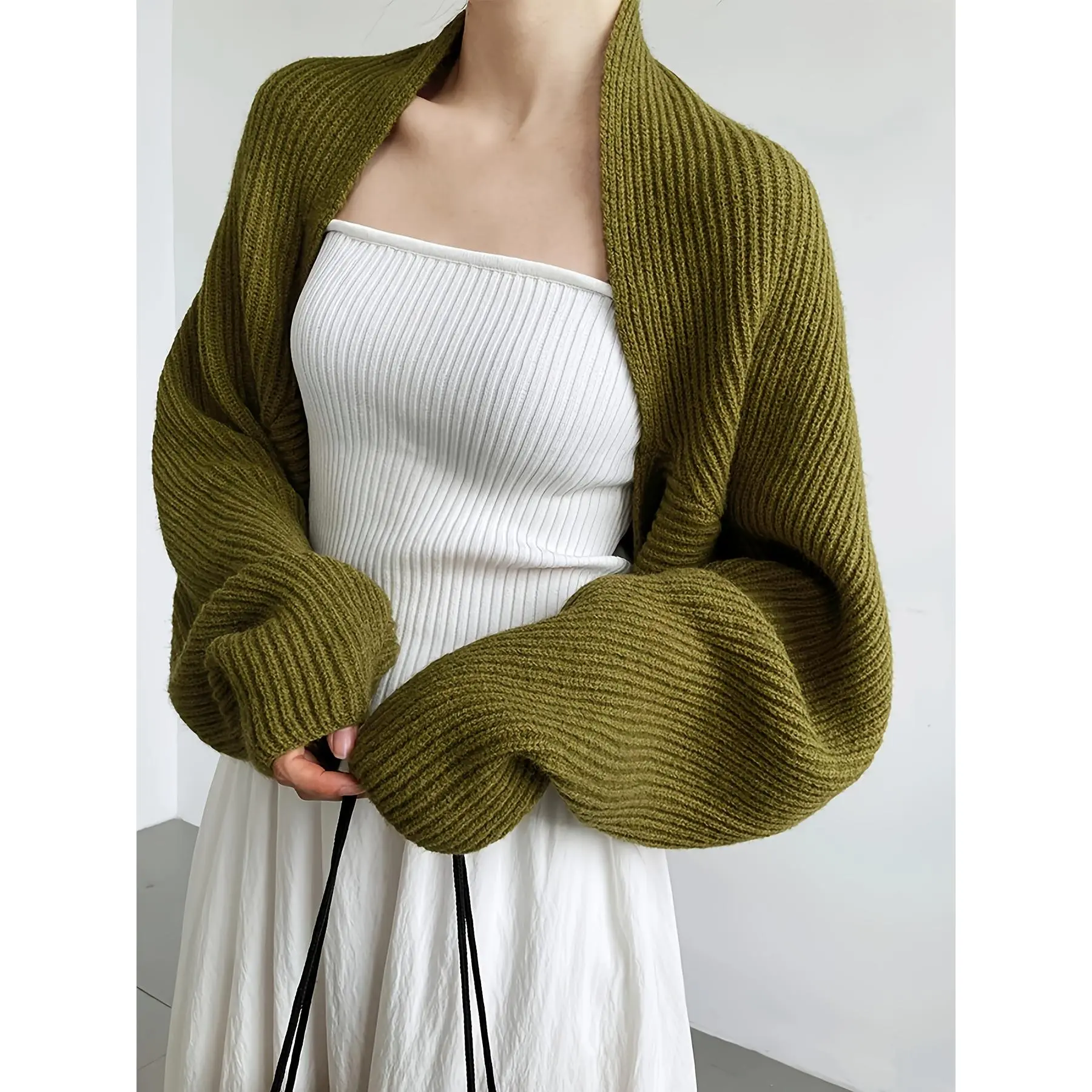 Women'S Olive Green Ribbed Cardigan with Front Button Detail