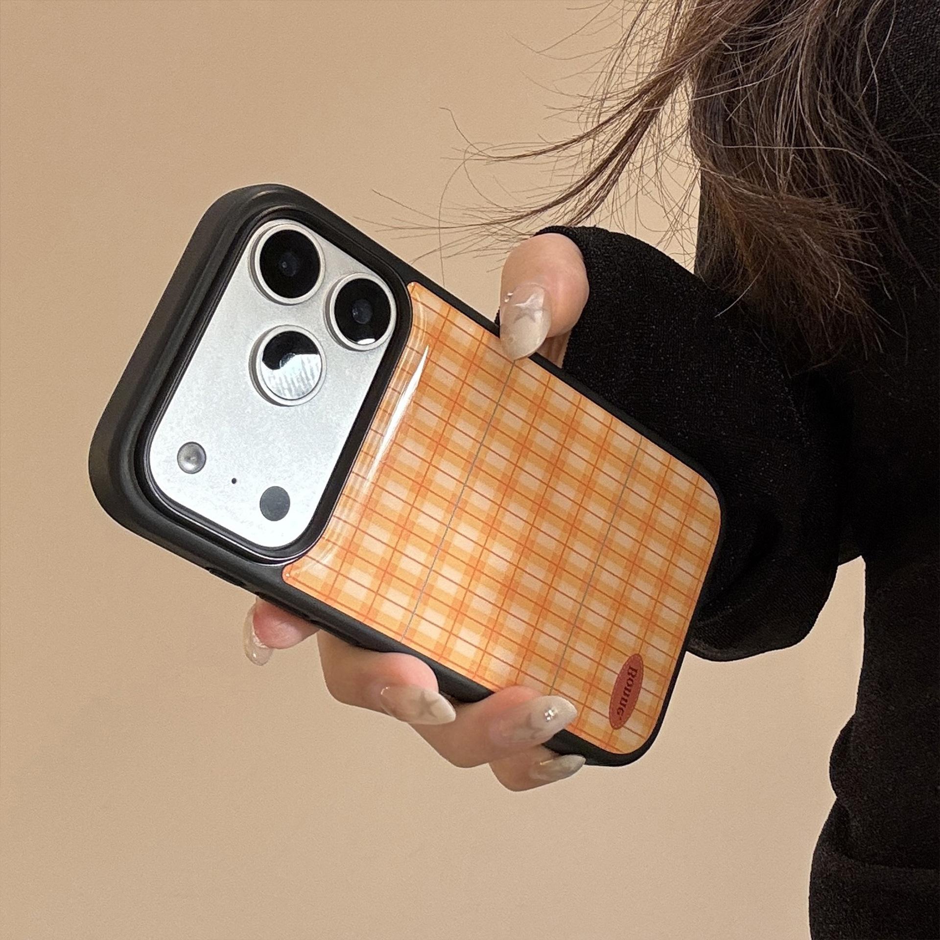 Orange plaid case for Apple iPhone 17 Pro Max, iPhone 15, epoxy resin, hard case, personalized design, 14