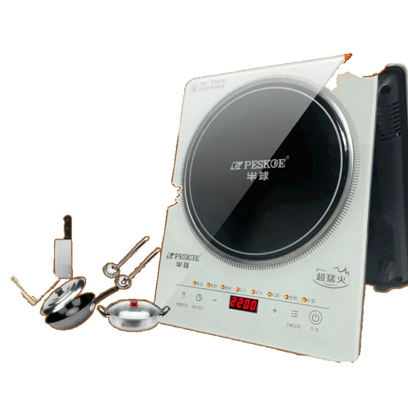 2200W Power Home Kitchen Induction Cooker - Glass Touchscreen with Display, Eco-Friendly Easy-to-Clean Smart Wok Stove, Timer Function, Auto Shut-Off, 28*35cm Crystal Cyan Model for Daily Cooking (200W & Above)