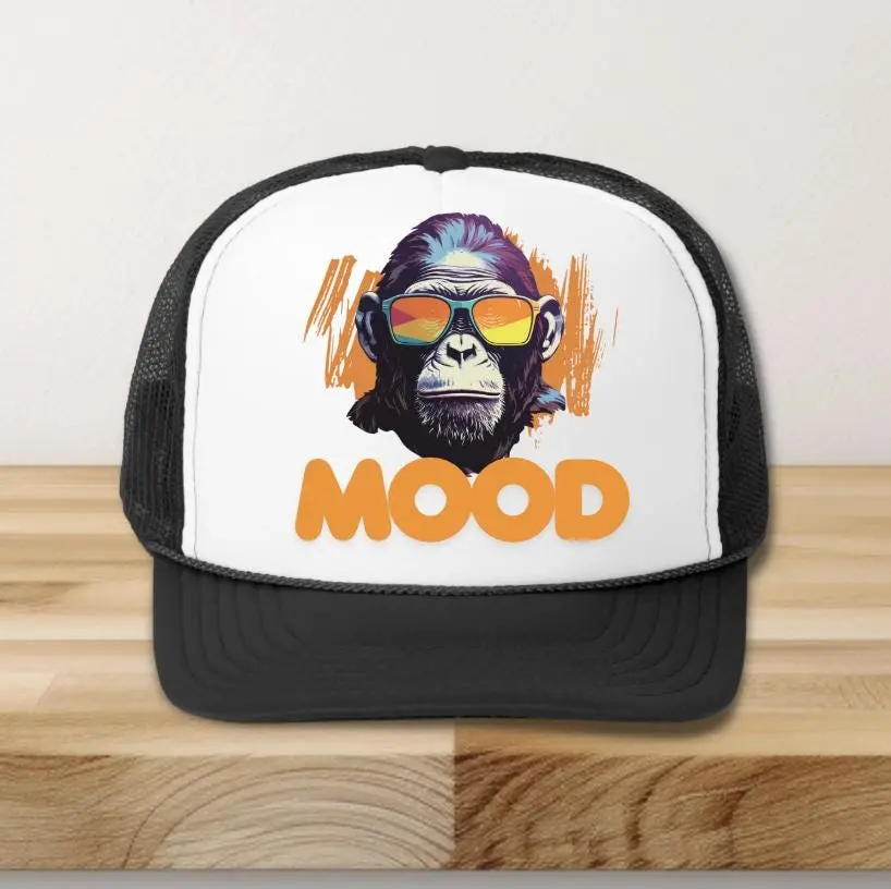 Cute Monkey Cap, Printed Trucker Cap, Summer Baseball Hat, Handmade Animal Hat, Beach Sun Hat, Monkey Lover Gift