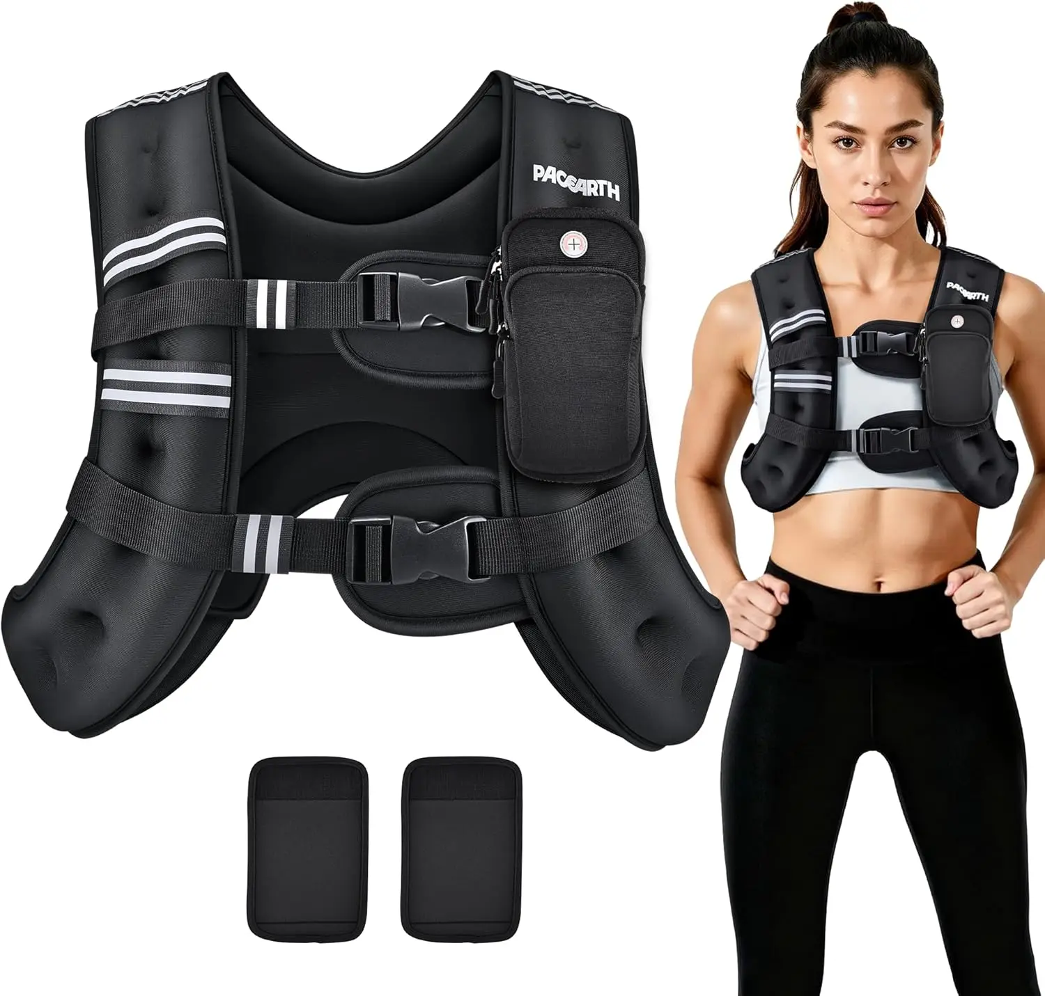 Weighted Vest,6Lb/8Lb/10Lb/12Lb/16Lb/20Lb/25Lb/30Lb Weight Vest with Reflective Stripe, Body Weight Vests for Women, Men, Weight Loss Workout, Strength Training, Running, Walking, Jogging PACEARTH