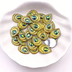 DIY Jewelry Clothing Decoration Diamond 50pcs Economy Pack Yellow Peacock Eye Flatback Rhinestone Appliques - 13mm*18mm - DIY Wedding Scrapbook Jewelry Crafts, Scrapbook Jewelry Crafts
