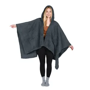 Catalonia Women's Poncho Cape, Sherpa Cloak Coat, Snuggly Hooded Wearable Blanket, Gift Idea for Mom and Teen Girls