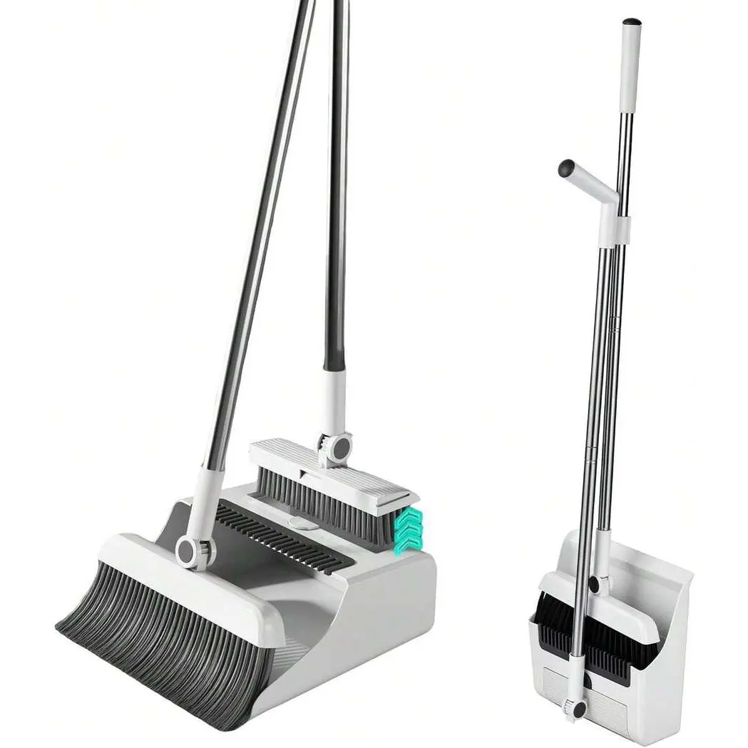 3 IN 1Broom And Dustpan Set, Broom Dust Pan, Dustpan With Long Handle, Broom With Dustpan, Broom And Dustpan Set For Home, Dustpan Comb, Broom With Dustpan Combo Set Brush House Cleaning Tools House Cleaning Gadgets 3-In-1 Broom Dual Compartment, Home Cle