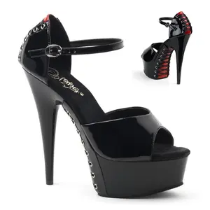 Black Red Pat Black Thick Bottom Sandals 6-inch Stiletto Heels 1 3/4 inch Thick Bottom Elegant Fashion Women's Summer Shoes(Sheets)