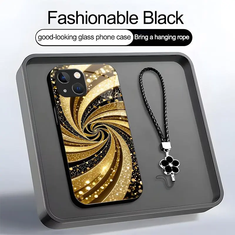 Luxury Liquid Gold Swirl Glitter Fluid Art Aesthetic Mobile Phone Case, Mobile Accessories with Phone Strap for iPhone 15, Smartphone & Cellphone Protective Cover-975