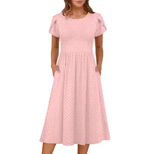 ANRABESS Women's Summer Short Sleeve A-Line Midi Dresses Casual Floral T-Shirt Dresses Flowy Beach Sundress with Pockets