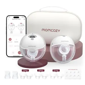 Momcozy M5 Smart APP Controlled Wearable Breast Pump, Hands-Free Wireless Electric Pump, 3 Modes 9 Suction Levels, BPA-Free, Portable Lightweight, 24mm Flange, 1-Pack Cozy Red