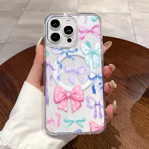 Magnetic Phone Case for iPhone 17 Pro Max 16 Plus 15 14 13 12 11 Air XR E Colorful Bow  Pattern TPU Shockproof Anti-Scratch Stylish Smartphone Cover