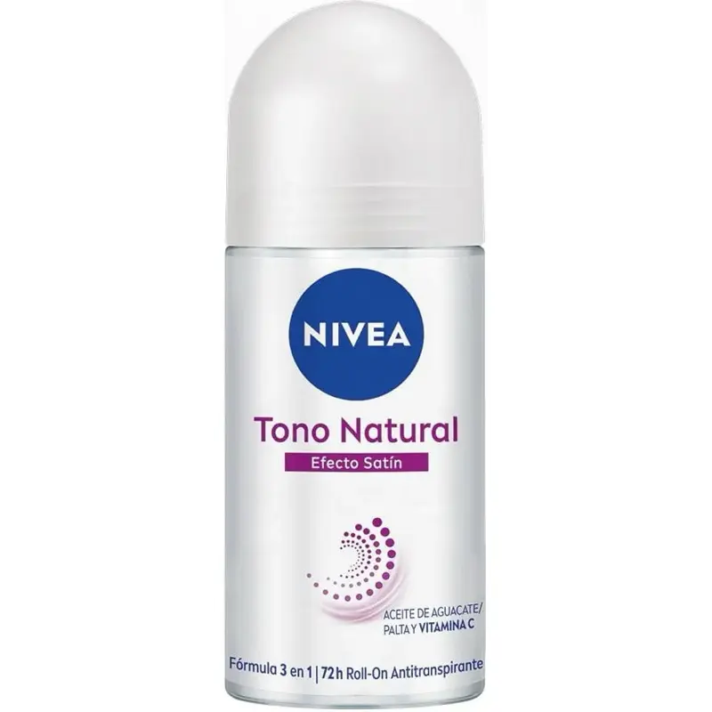 NIVEA Tono Natural Roll-on Deodorant EFECTO SATIN with Vitamin C & Avocado Oil - Gentle Antiperspirant for 48h Protection & Natural Tone Recovery - 2oz (PINK ROLL ON)