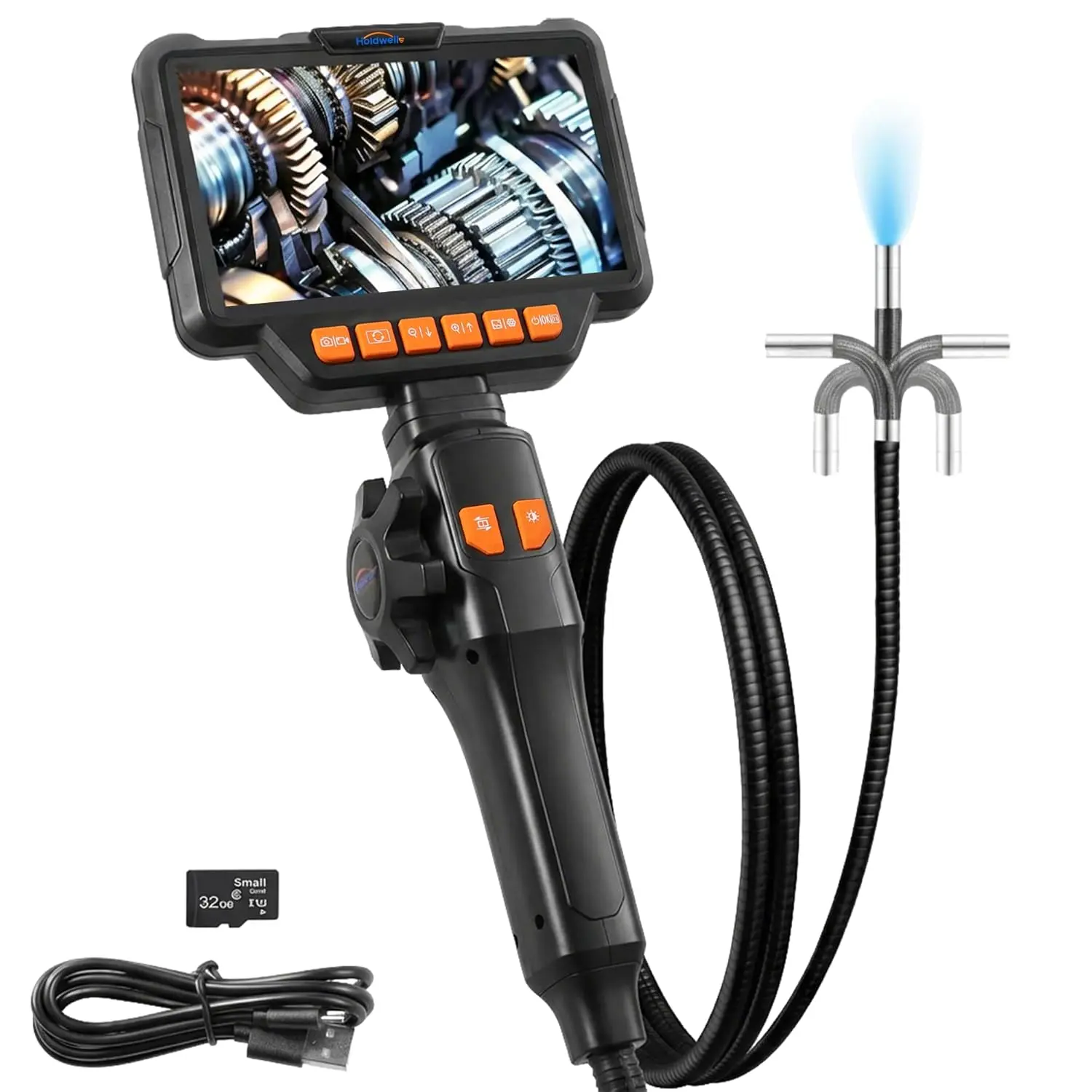 [Deals For You Days]Holdwell S Articulating Borescope Camera, 8mm Borescope Endoscope with 5" IPS Screen, 1080P HD, 4.9FT Gooseneck Cable, IP67 Waterproof Snake Cameras with 8 Lights for Automotive, Plumbing
