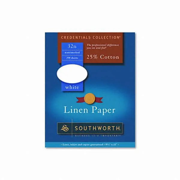 Southworth J558C 25% Cotton Fine Linen Paper- 32 lbs.- 8-1/2 x 11- White- 250/Box