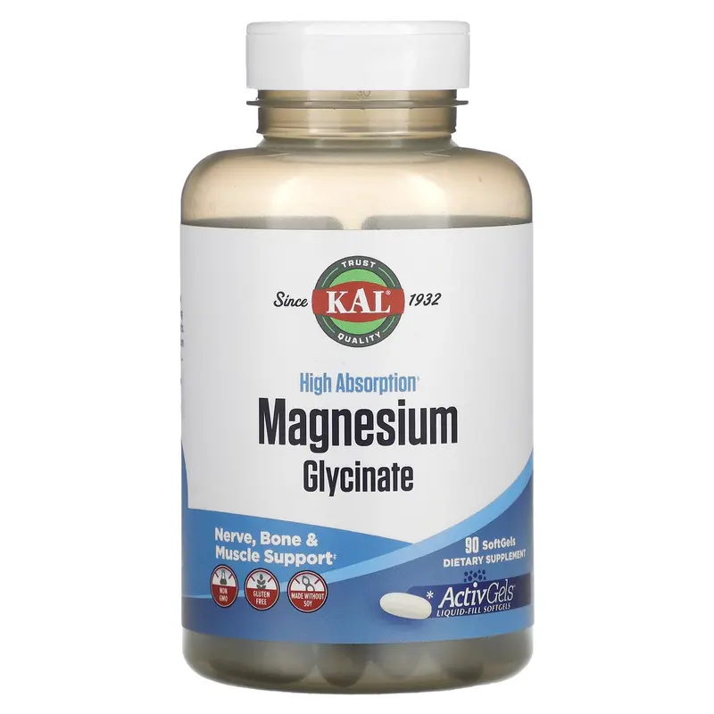KAL High Absorption Magnesium Glycinate, 90 Softgels (105 mg per Softgel)