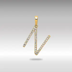 14K Gold Diamond Letter N Initial Pendant - Model PM5222N-010-YA