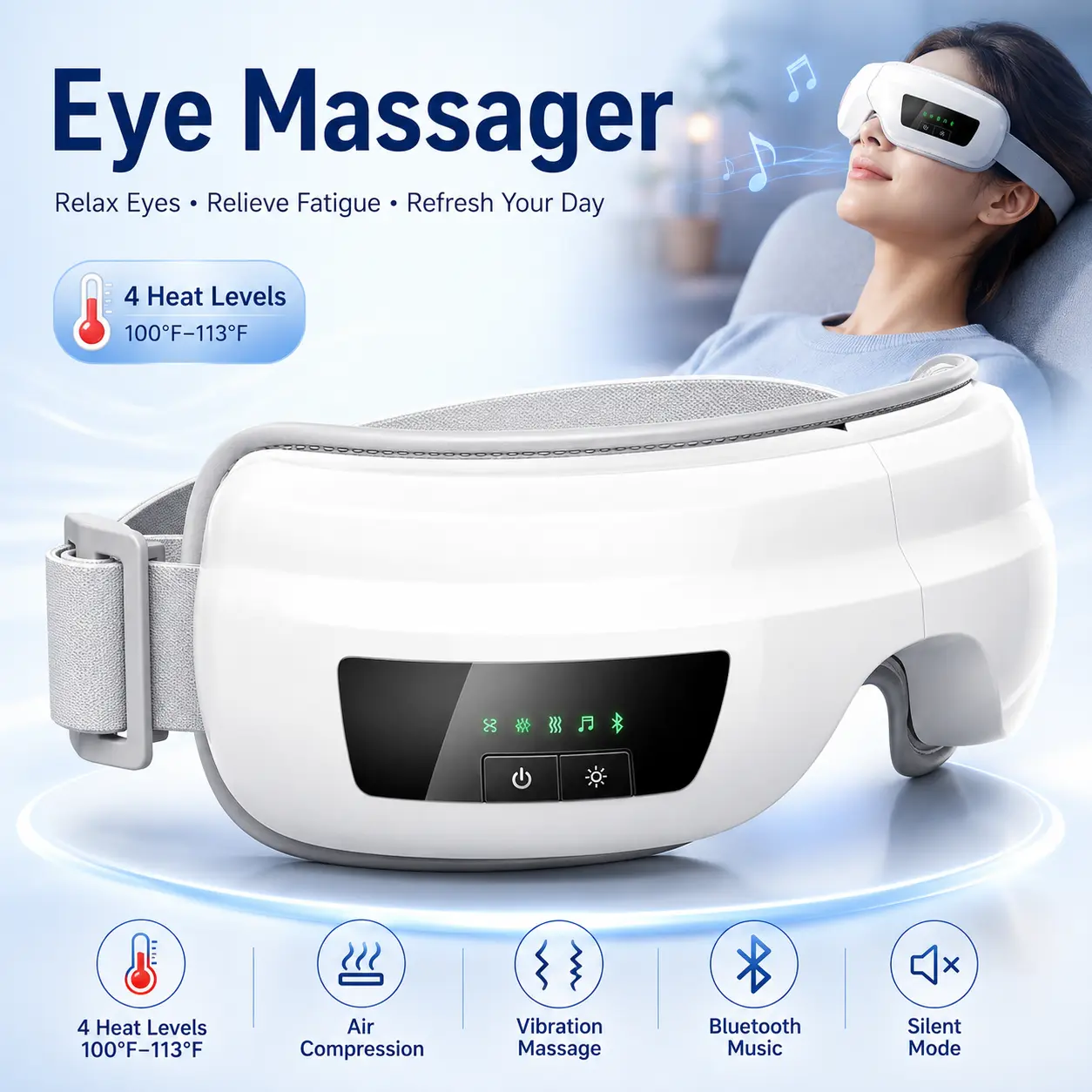 yoyomax Eye Massager with Heat, Sleep Eye Mask Massage with Bluetooth Music, Reduce & Relax Eye Strain, Dark Circles, Dry Eyes - Improve Sleep Ideal G