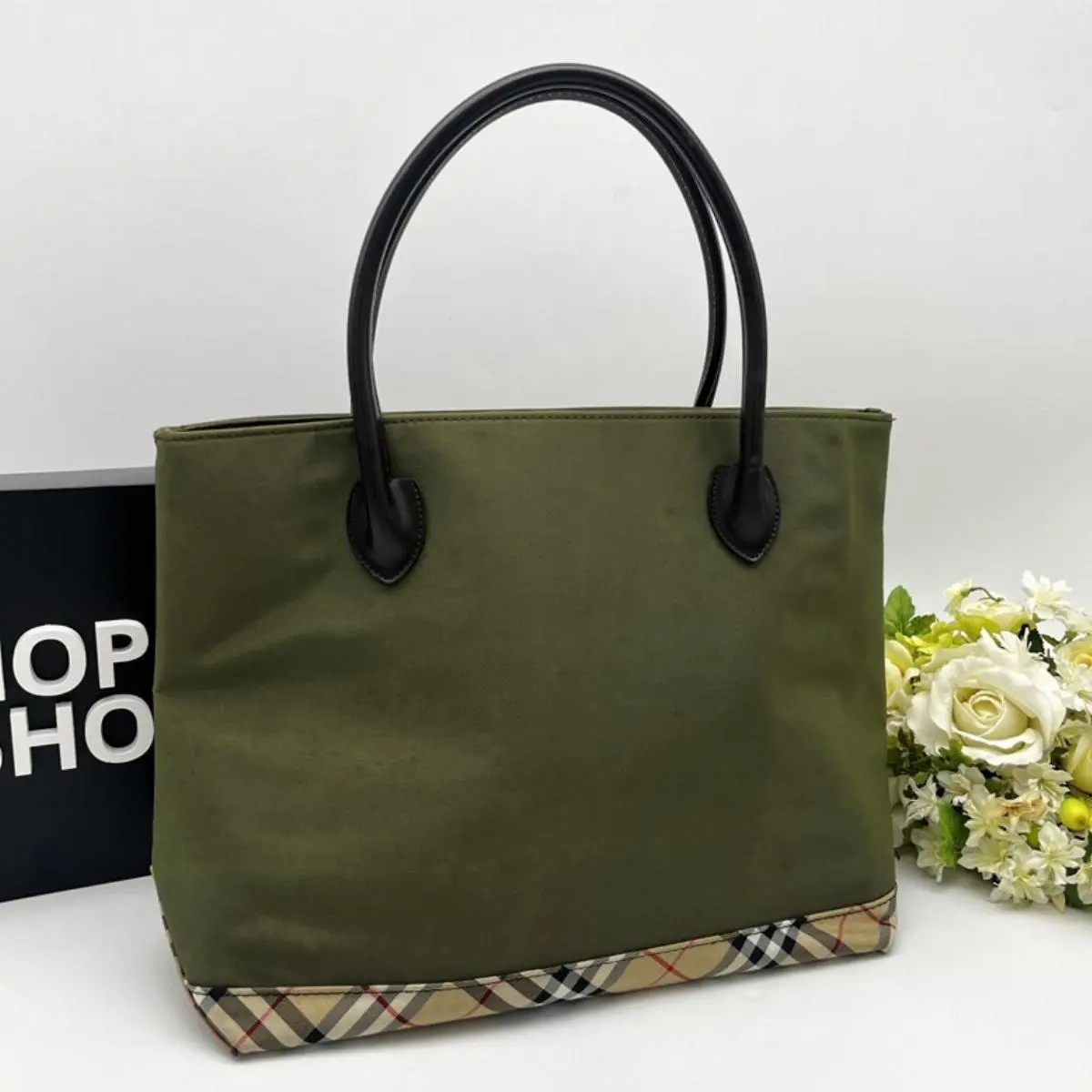 Pre-owned BURBERRY As Shown Tote Bags Olive Green Nylon Tote Bag bb8702vv