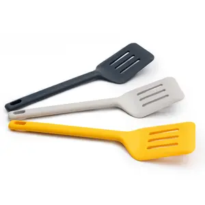3-Piece Silicone Spatula Set – Heat Resistant Non-Stick Cooking Utensils Set, Hollow Turners in Black, White & Yellow with Stainless Steel Handles, 12-Inch for Flipping Fish, Pancakes, Eggs, and More