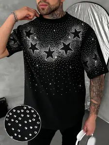 Men's Rhinestone Short Sleeve Graphic T-Shirt, Trendy Streetwear, Essential Wardrobe Piece, Perfect for Outdoor Play