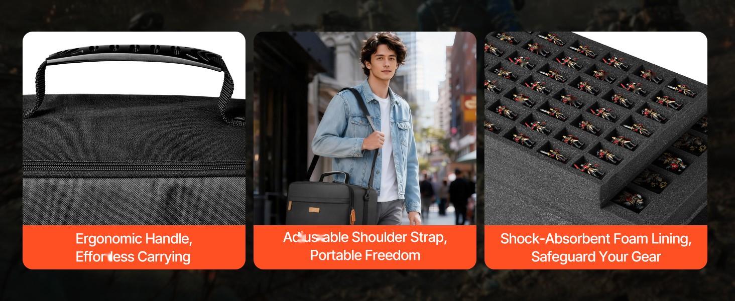 Miniature Storage Carrying Case For Figures And Mini Models, Fits 1:500-1:750 Scale Figures, Portable Transport Bag With Adjustable Shoulder Strap, Three Foam Layer Dividers For Large Capacity, Durable Exterior, Minis Not Included