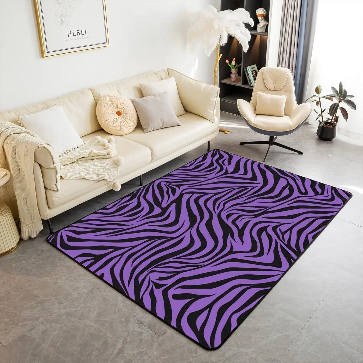Black Purple Zebra Skin Pattern Area Rug Wild Animals Living Room Rugs Zebra Stripes Decorative Rug Indoor Floor Mat Accent Rug