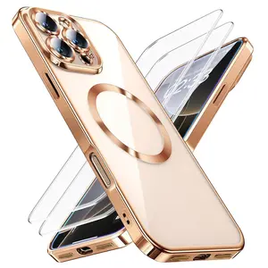 3PCS (1 Phone Case and 2 Screen Protector)for iPhone 17 16 15 14 13 12 11 Case with Full Camera Lens protector and 2 Screen Protectors, [Compatible with Magnet] [Non-Yellowing] Crystal Clear Phone Cases