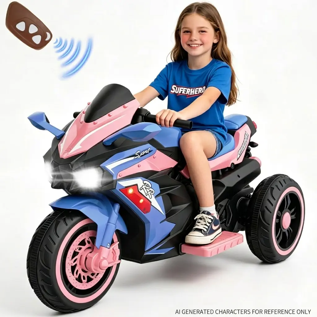 12V Kids Electric Ride-On Motorcycle, Battery-Powered Ride-On Toy for Kids 2-4 Years Old # early education function, Ride On Machine