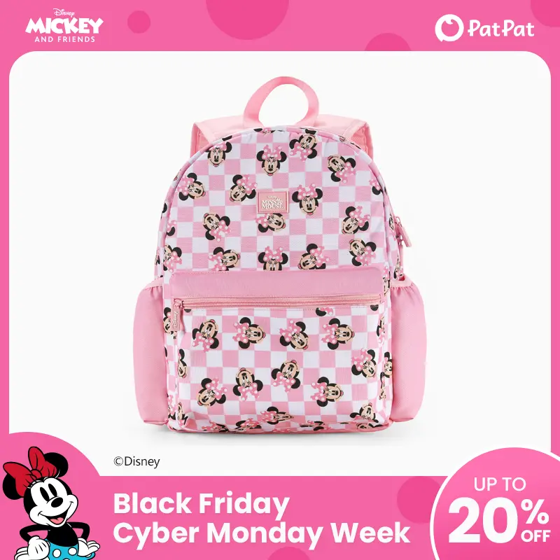 PatPat Disney Glitter 12L Kids Backpack, Lightweight Daypack with Reinforced Stitching, Adjustable Decompression Straps, Expandable Water Bottle Holder, Front Zip Pocket, Compass Whistle, Stain & Water Resistant, Gift for Disney Fans