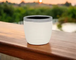 HomeRoots 487433 6 in. Cream & Gray Crackle Glaze Ceramic Indoor & Outdoor Round Pot Planter