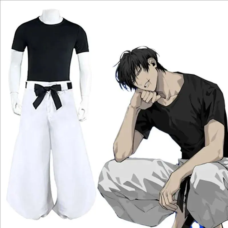 Jujutsu Kaisen Anime Inspired 2-Piece Cosplay Clothes Set (Pants + Tee), Toji Fushiguro/Satoru Gojo Cartoon Costume, Polyester, S-XXL, Halloween Merch, Fashion Accessories