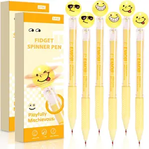 6 count Fun Fidget Spinner Pen Cute Retractable Gel Pens 0.5mm Fidget Rotating Black Ink Fine Point Smooth Writing Pen for Women Men Pen Set Office School Supplies