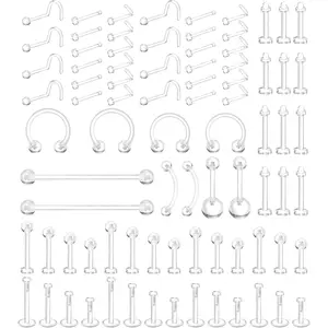 Clear Nose Stud  Retainer Plastic   Lip Helix Septum Eyebrow  Cartilage Bioflex Industrial Bar L-Shape Invisible Flat  Earring for Women Men   Work