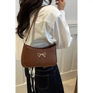 Bow Trim PU Leather Shoulder Bag