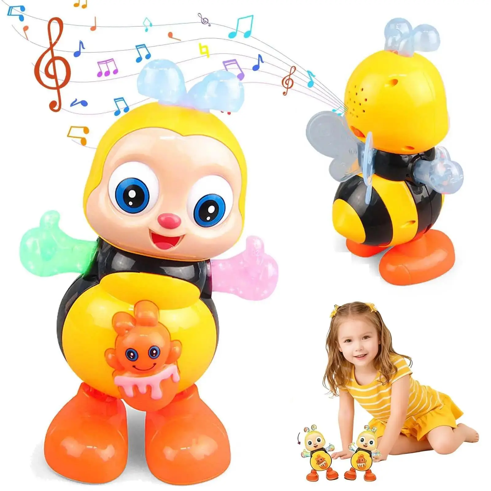 Musical Light-Up Dancing Bee Toy – Interactive Walking & Twisting Bee with Moving Eyes, Kids Educational Learning Toy