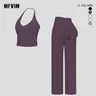 MFVIM Women's 2-Piece Yoga Sports Activewear Set - Halter V-Neck Cropped Workout Top, High-Waisted Butt-Lifting Wide-Leg Pants, Soft Second-Skin Run-to-Yoga Women's Fashion Clothing Kit for Pilates, Workout