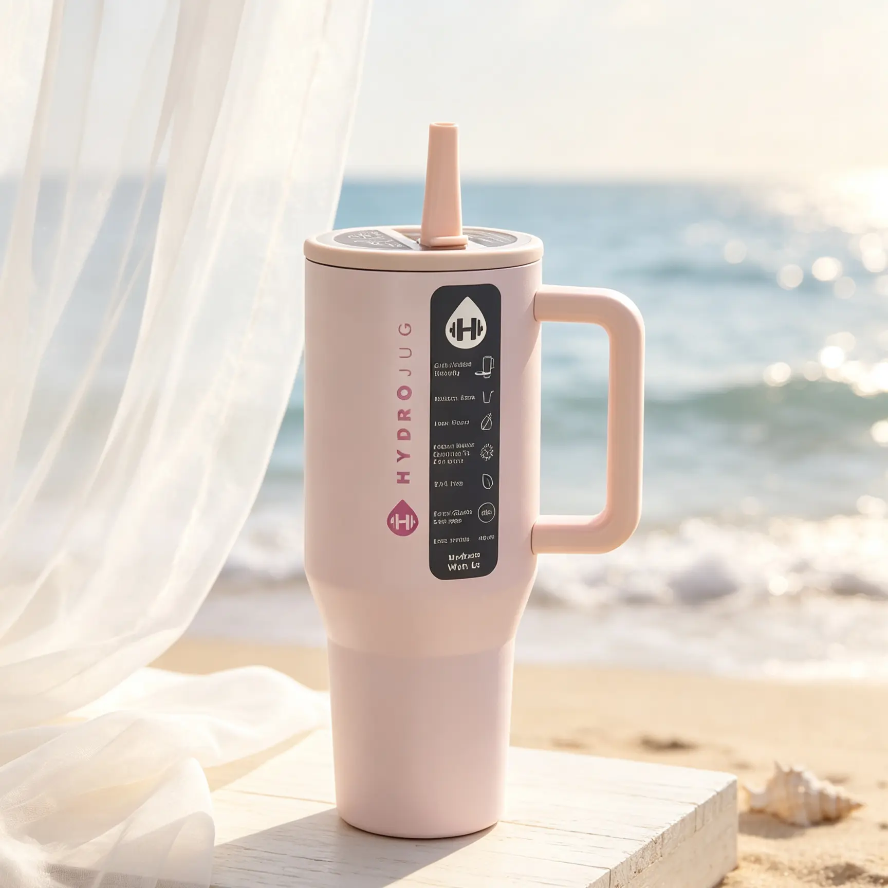 HydroJug Traveler 40oz Pink Insulated Tumbler, Pink Handle Flip Straw Lid Stainless Steel Water Cup